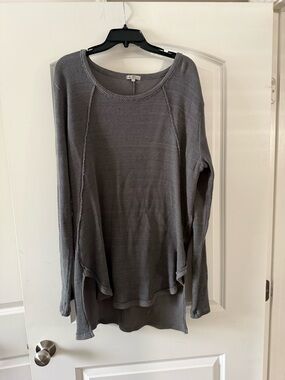 Relaxed Grey Waffle-Knit Long Sleeve Women's Pullover